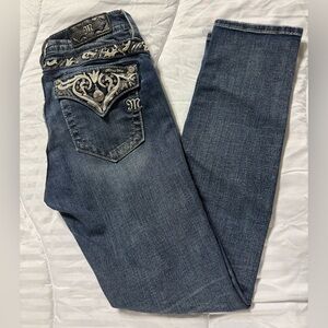Miss Me Blue mid rise skinny Cut Jeans with Silver Embellishments